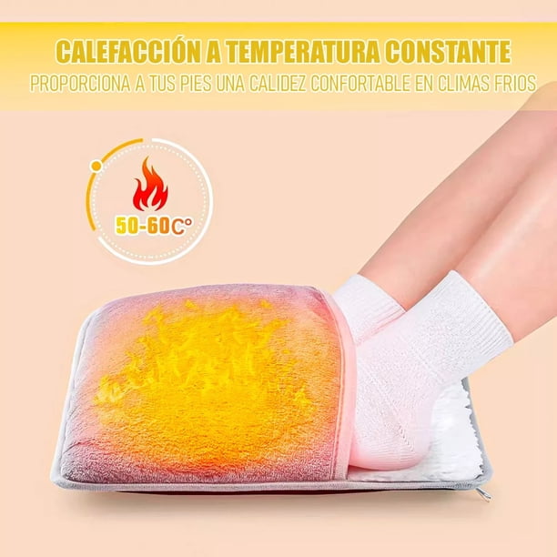 Pies entrando en el calentador, con el indicador de temperatura constante de 50 a 60 °C.
