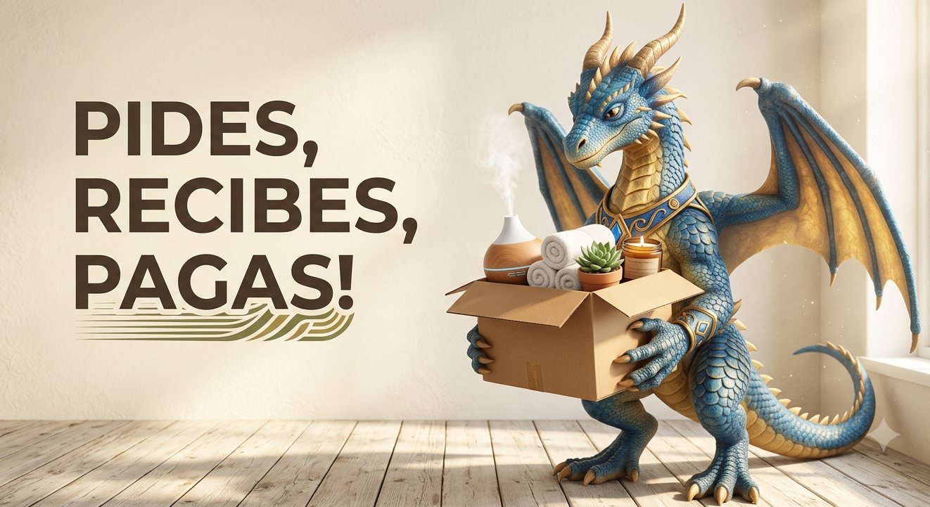Dragón DrakoMarket entregando pedido - Pides, Recibes, Pagas