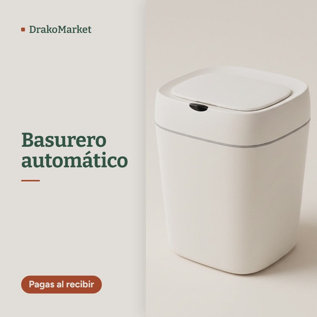Video: la tapa del basurero automático marfil se cierra sola y se abre al acercar la mano con un papel, en una cocina.