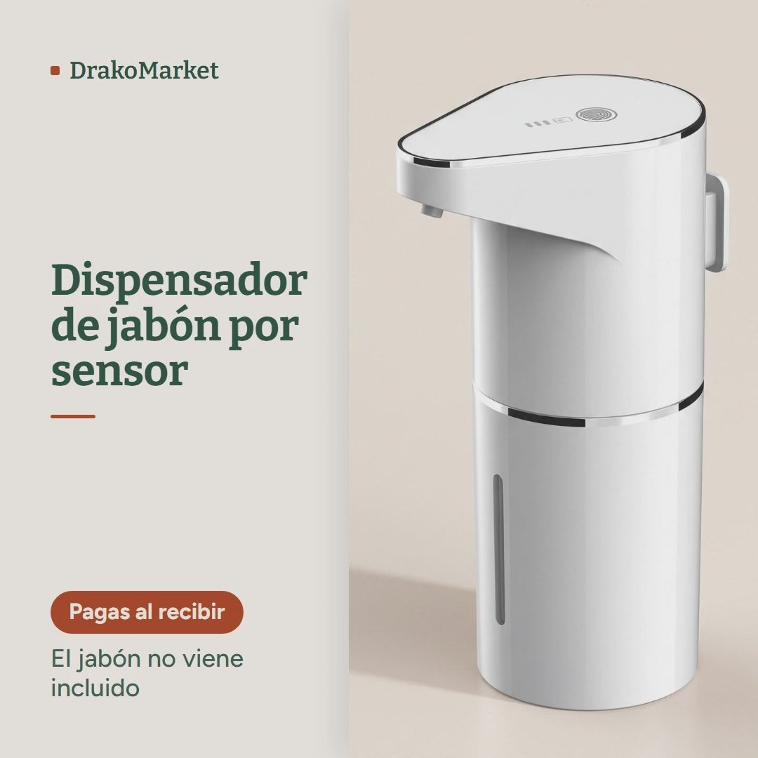 Video: una mano se acerca al dispensador de jabón por sensor y recibe espuma sin apretar nada; luego, el dispensador en el baño.
