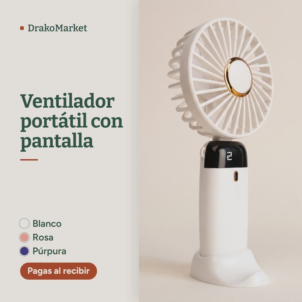 Video: mujer acalorada se refresca con el ventilador portátil púrpura; luego sus 3 colores.